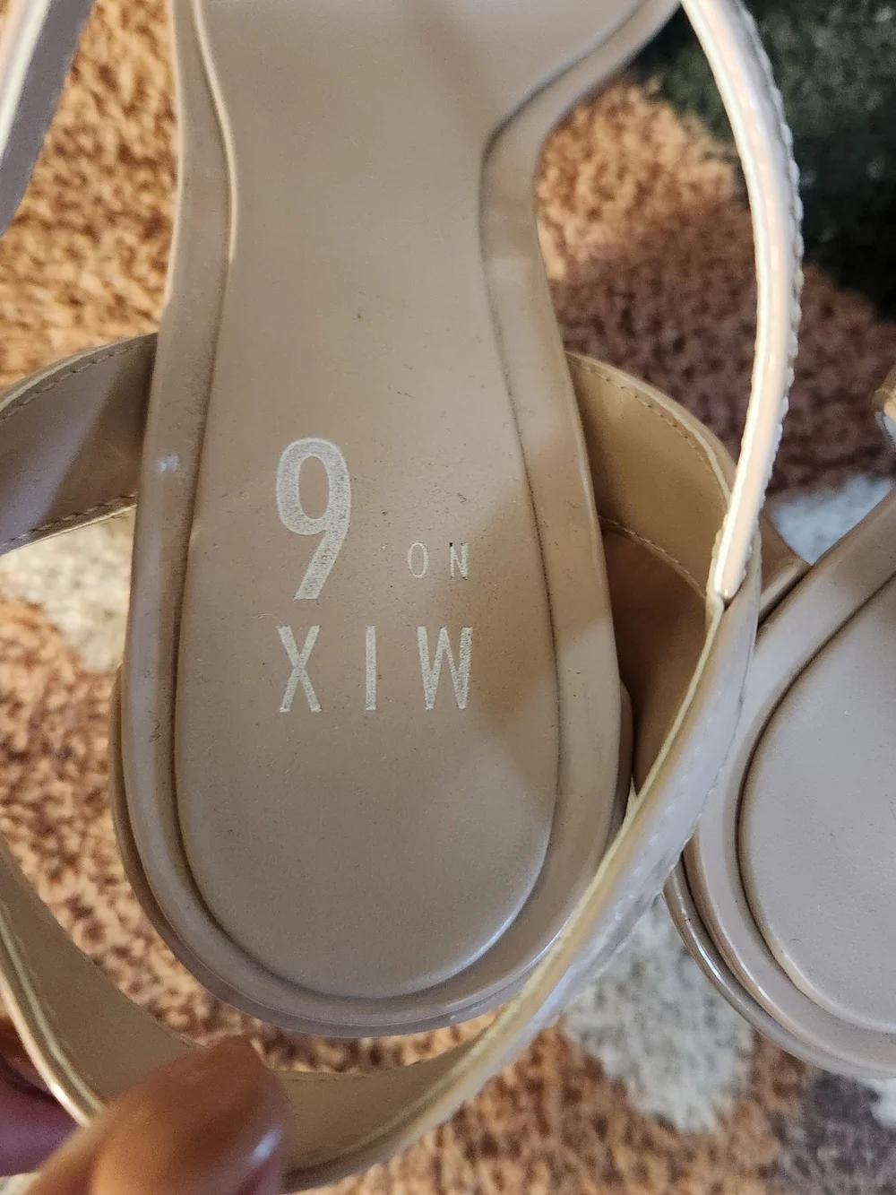 Mix No. 6 Patent Nude Block Heel Sandals with Ankle Strap